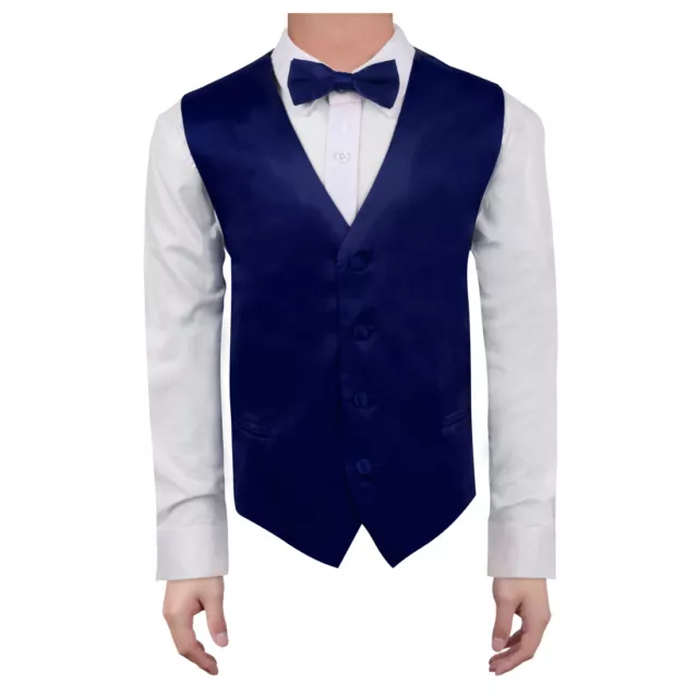 Dark Blue Kids Waistcoat Microfiber Formal Vest Bow Tie By Dan Smith DGEE0018