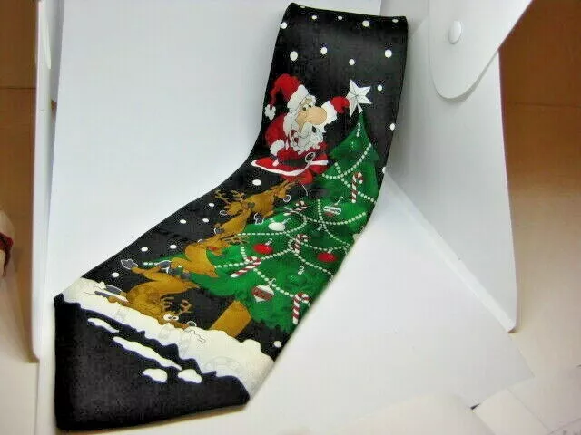 Yule Tie Greetings Hallmark Tie 100% Silk Christmas Tree Santa Snow candy Cane