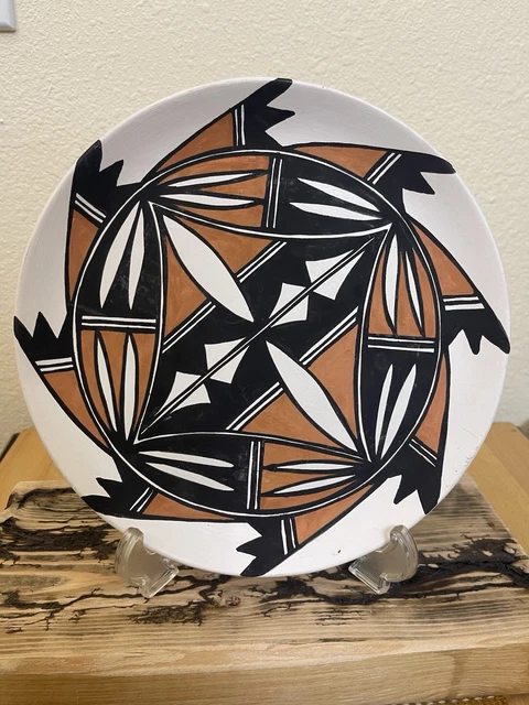 NATIVE AMERICAN ACOMA Pueblo Hand Coiled Pottery Plate Platter Darlene ...