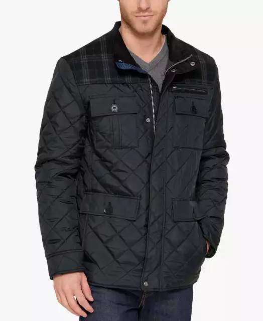 Cole Haan Black Mixed Media Quilted Jacket Size Small