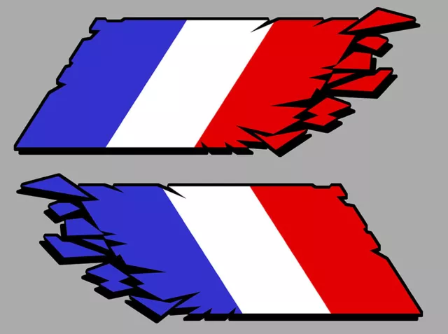 2 X DRAPEAU CASSE FRANCE  FRANCAIS 12cmX4,5cm AUTOCOLLANT STICKER AUTO DA170