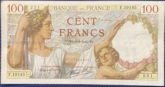 France Tres Beau Billet De 100 Francs Sully Du 6-2-1941 (Bill 162)