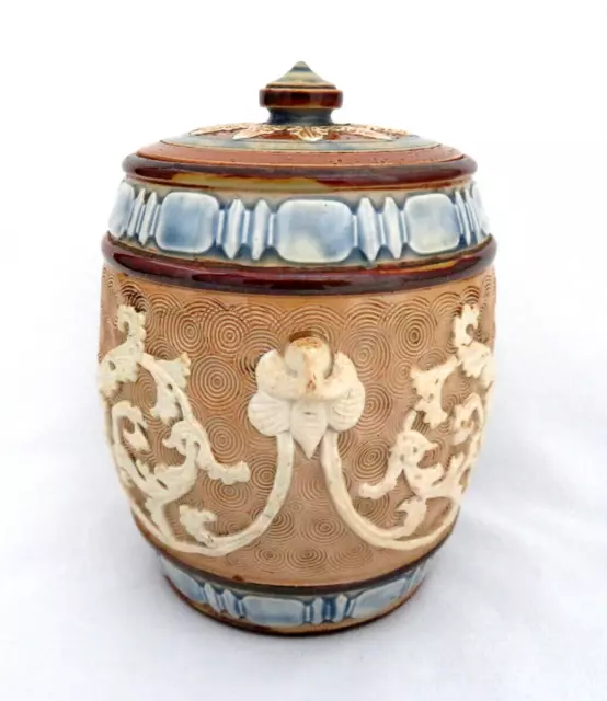 Antique 1800's Doulton Lambeth England Pottery Humidor Tobacco Jar
