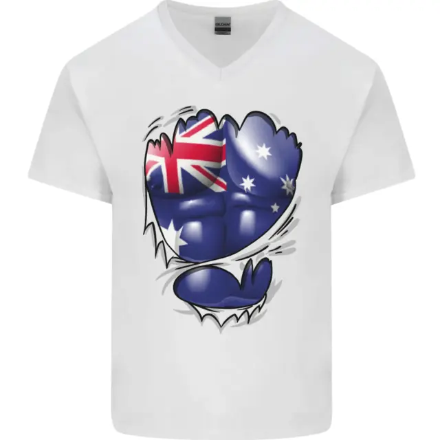 Gym Australian Flag Muscles Australia Mens V-Neck Cotton T-Shirt