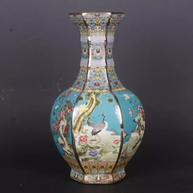 Old Chinese porcelain Enamel color Hand Painted flower bird Six parties vase 529