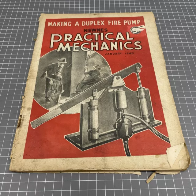 ORIGINAL VINTAGE Practical Mechanics Magazine 1943 Junk Art Cafe Bicycle Prop