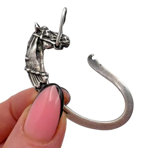 Edwardian Silver 800 Horse Head Keychain Key Ring Pendant Fobs Marked Large 11gr