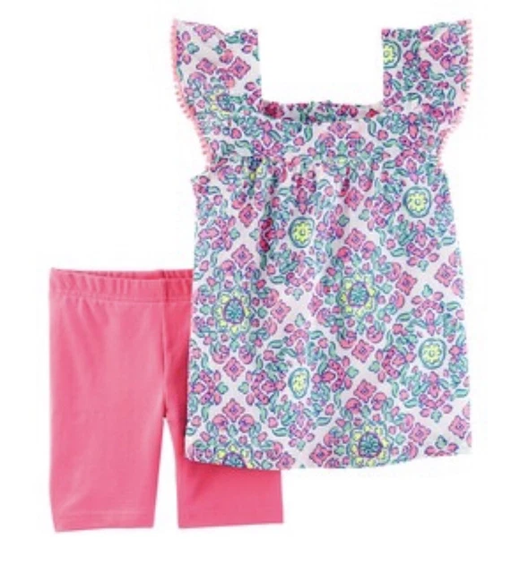 Carters Baby Girl Outfit Medallion Gauze Shirt Bike Shorts Size 3 Months