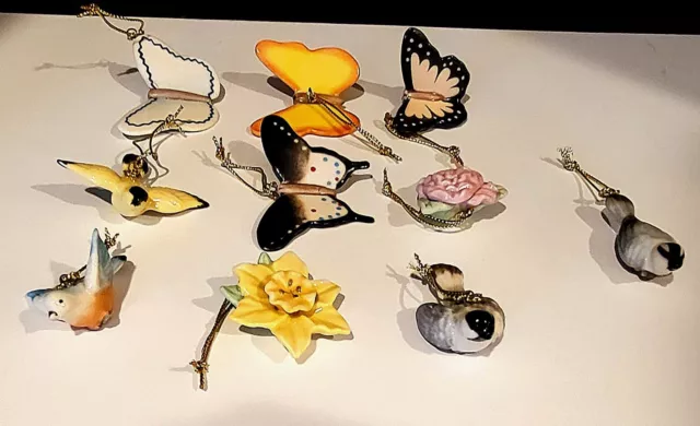 Lenox Spring Ornaments Miniature Butterfly Birds Flowers Ornament Set Of 10