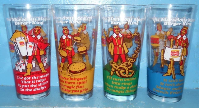Set of 4 Marvelous Magical Burger King Glasses Onion Rings French Fries Shakes