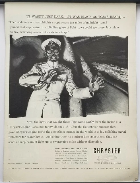 1943 Chrysler It Just Wasnt Dark It Was Black As Tojo's Heart WWII Era Print Ad