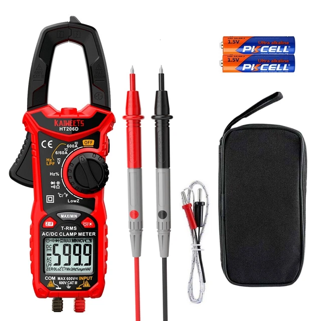 HT206D Digital Clamp Meter Multimeter AC DC Voltage Current Meter & Tester Leads