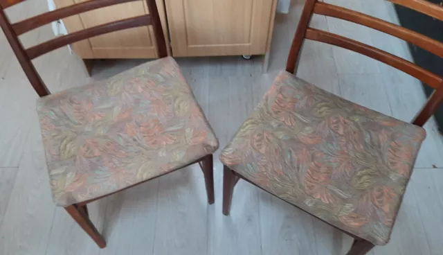 4 Teak Midcentury Chairs With Original & New Seat Fabric