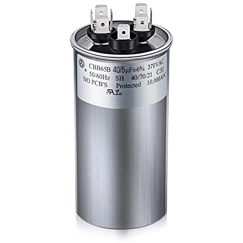 40/5 MFD uF ±6% 370/440 VAC CBB65B Dual Run Round Capacitor, UL Listed Motor ...