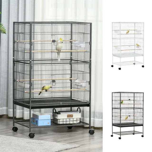 Bird Cage Aviary for Budgies Canaries w/ Rolling Stand Slide-Out Tray