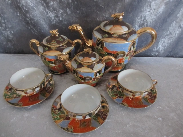 Vintage Japanisches Teeservice Moriage Porzellan Drachen gold - unvollständig -