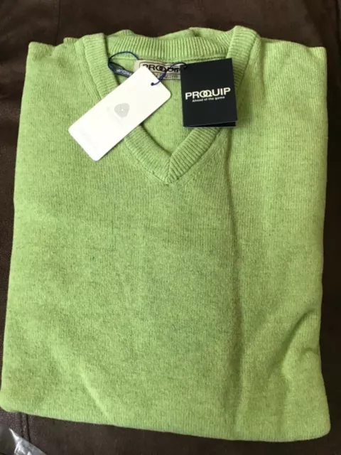 New Pro Quip Mens Lambswool V Neck Water Repellent Golf Jumper Kiwi Green S