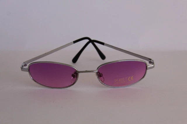 Farb Brille Sonnenbrille  Gläser Kräftig Rosa Rahmen Silberfarben Aus Metall