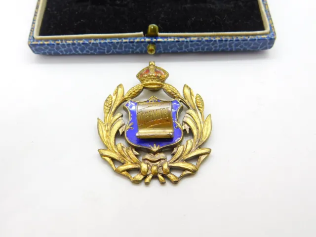 Sterling Silver Gilt & Enamel Masonic Treasurer Regal Fob Medal 1950 London