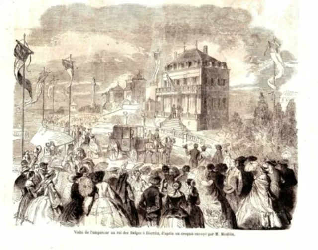 GRAVURE SUR BOIS 19ème VISITE EMPEREUR AU ROI DES BELGES A BIARRITZ