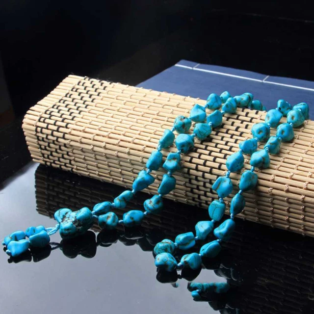 2022 Knotted Turquoise Baroque Gemstone Beads Necklace 26 inches Yoga Relief