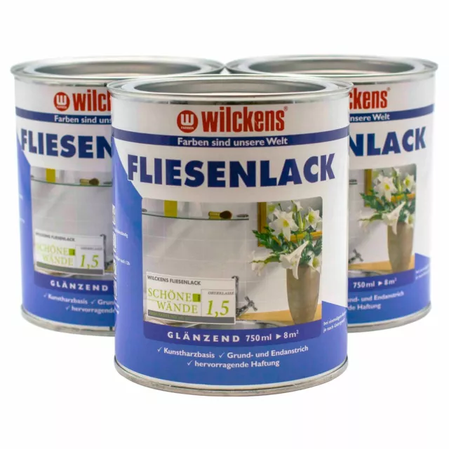 Wilckens Fliesenlack Fliesenfarbe 750ml Fliesen Lack Glänzend (12,12€/1l)