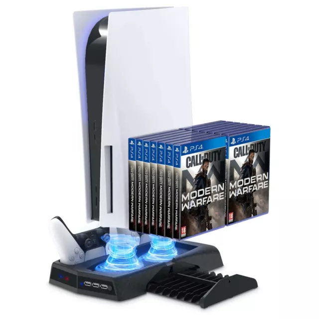 PS5 Vertical Stand with 2 Controller Charging Dock Cooling fan for UHD/DE 