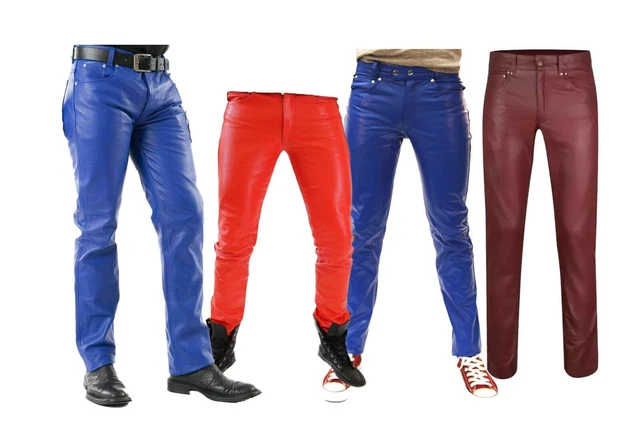 Pantaloni casual trapuntati in pelle fatti a mano da uomo nuovi MLP16
