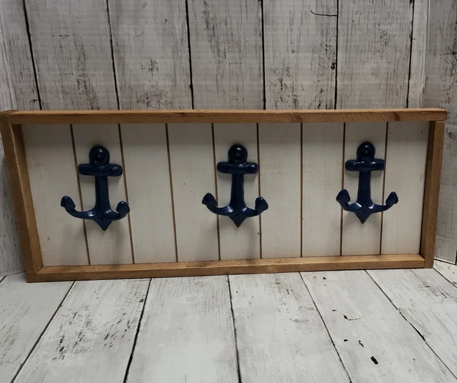 Coat Rack Anchor Style 20x8 Navy Decor Wall Hanger or Keys