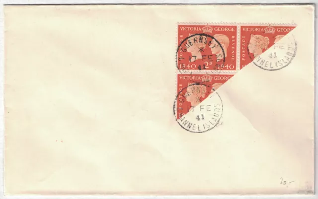 Dt. Besetzung 1940, Guernsey Mi. II (GB Mi. 218(3)), davon 2 halbiert auf Brief