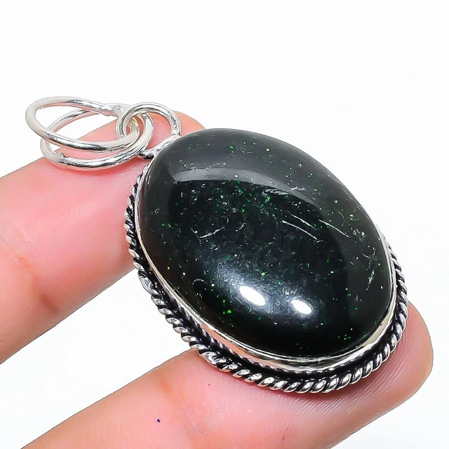 Green Aventurine Gemstone 925 Sterling Silver Jewelry Pendant 2.05" Easter A048