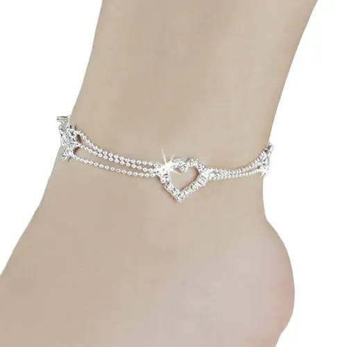Womens Crystal Heart Ankle Bracelet Silver Bead Anklet Chain Leg Beach Xmas Gift