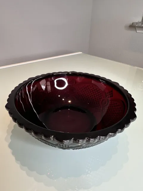 Vintage Avon Ruby Red Glass Cape Cod Vegetable Serving Bowl.with Box