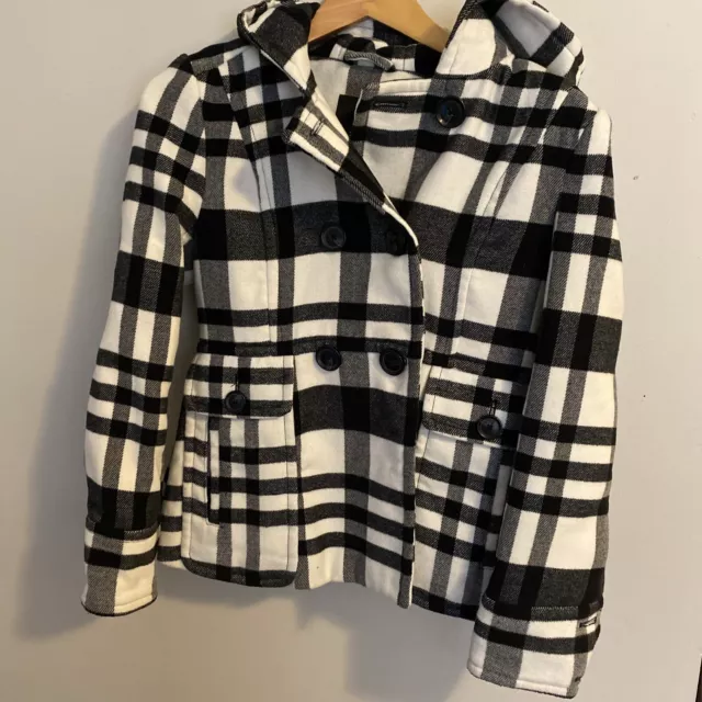 A.n.a. A New approach Black Ivory plaid jacket Coat wool Hood Buffalo Check S