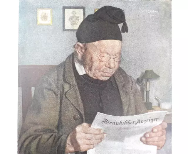 Alte Farbautotypie, Der Zeitungsleser, Peter Philippi, Kunstwart 1922, Rarität