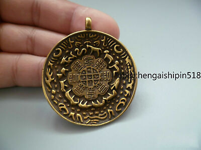 Old Collectible China Copper Carved Tibet Totem Rare Lucky Amulet Pendant