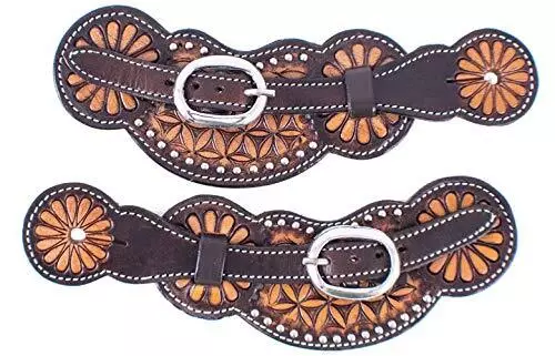 Showman Ladies Floral Tooled Leather Spur Straps