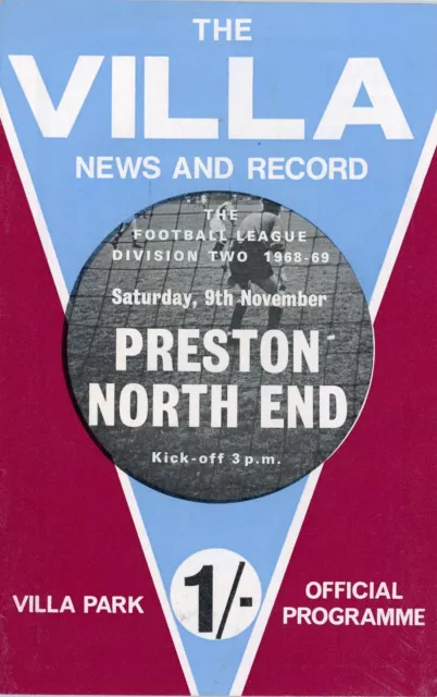 Aston Villa v Preston North End 1968 69 Football Programme News & Record vintage