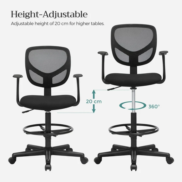 SONGMICS DRAFTING STOOL Chair Mesh Office Chair Height Adjustable