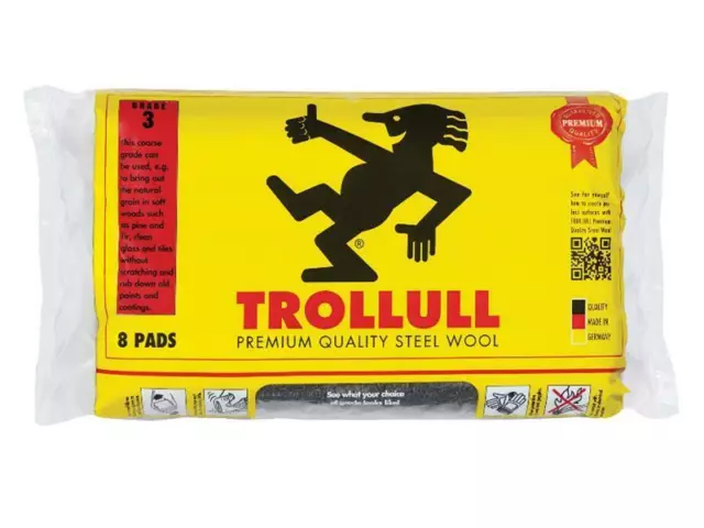 Trollull - Extra Large Steel Wool Pads Grade 3 (Pack 8)