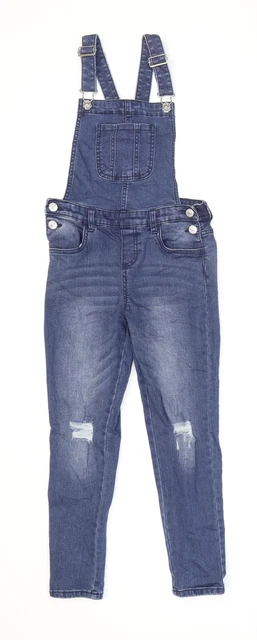Dungaree blu denim 365 ragazze cotone taglia 9-10 anni L23 fibbia