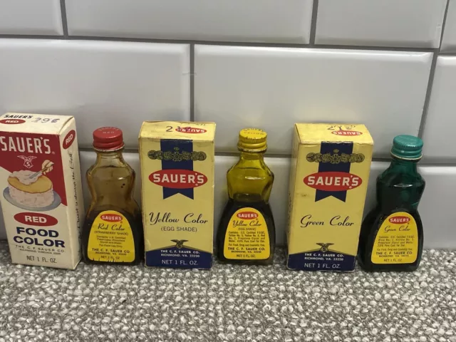 Vintage Sauers Food Colors W Boxes For Display Only Kitchen Collectible