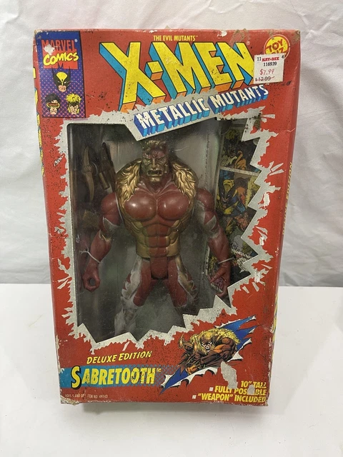 X-Men Evil Metallic Mutants Dlx Edition Sabertooth 10" Tall Toy Biz 1994 Box Dmg