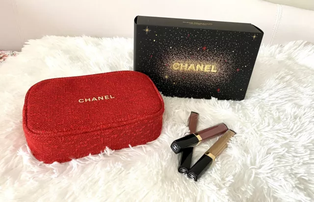 CHANEL Holiday 2021 Sheer Sensation Lipgloss Trio with Red Pouch Gift Set