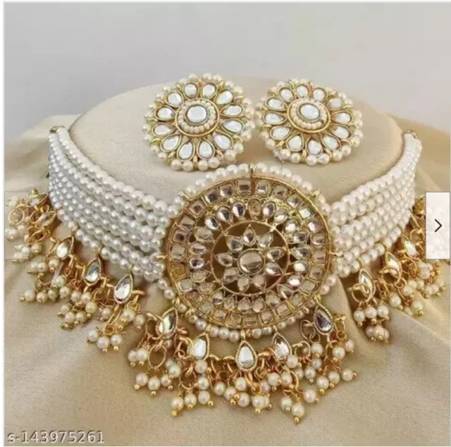 Indian Bollywood Gold Plated Kundan Choker Bridal Necklace Earrings Jewelry Set