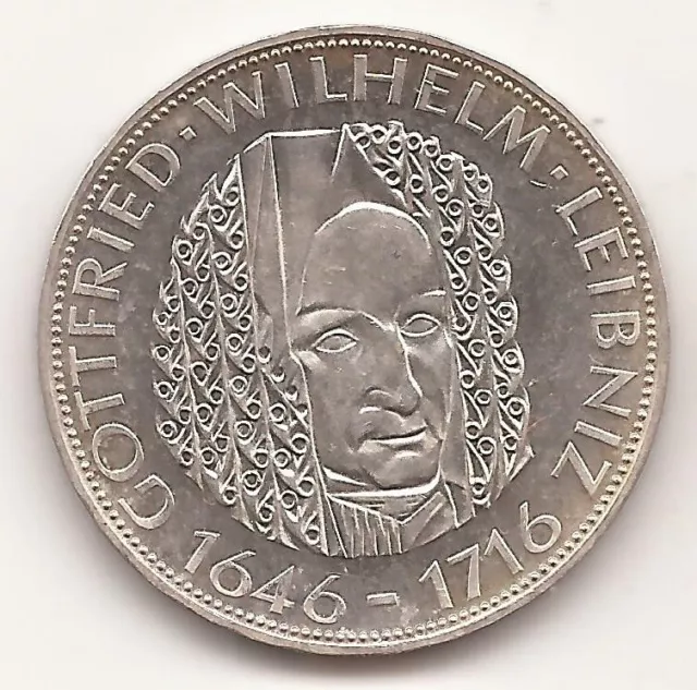 5 DM GOTTFRIED WILHELM LEIBNITZ, 1966 D, MÜNCHEN, SILBER, stgl!