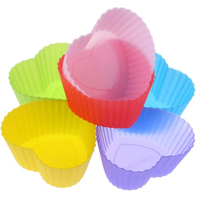 6PCS Silicone Mold Heart Cupcake Muffin Baking NonsticHeat Resistant Reusable  q