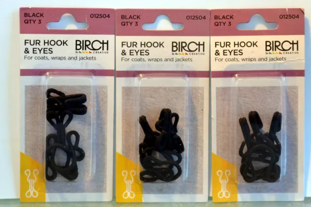 BIRCH - FUR HOOKS & EYES - Black - Qty 3/pack