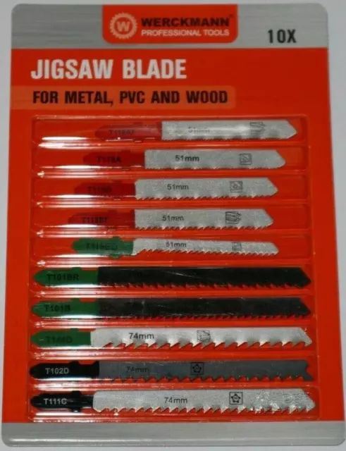 Jeu Kit Lot 10 Lames de Scie Sauteuse Bois PVC et Métal WERCKMANN Blade Set NEUF