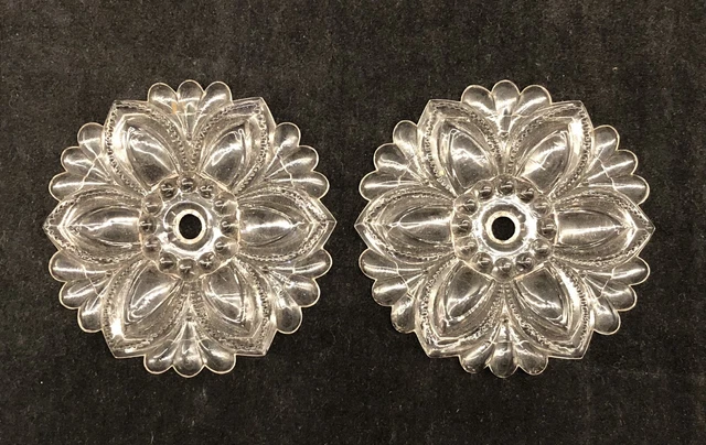 Antique PAIR Victorian Clear Sandwich Glass Curtain Tie Backs 3” Rosettes